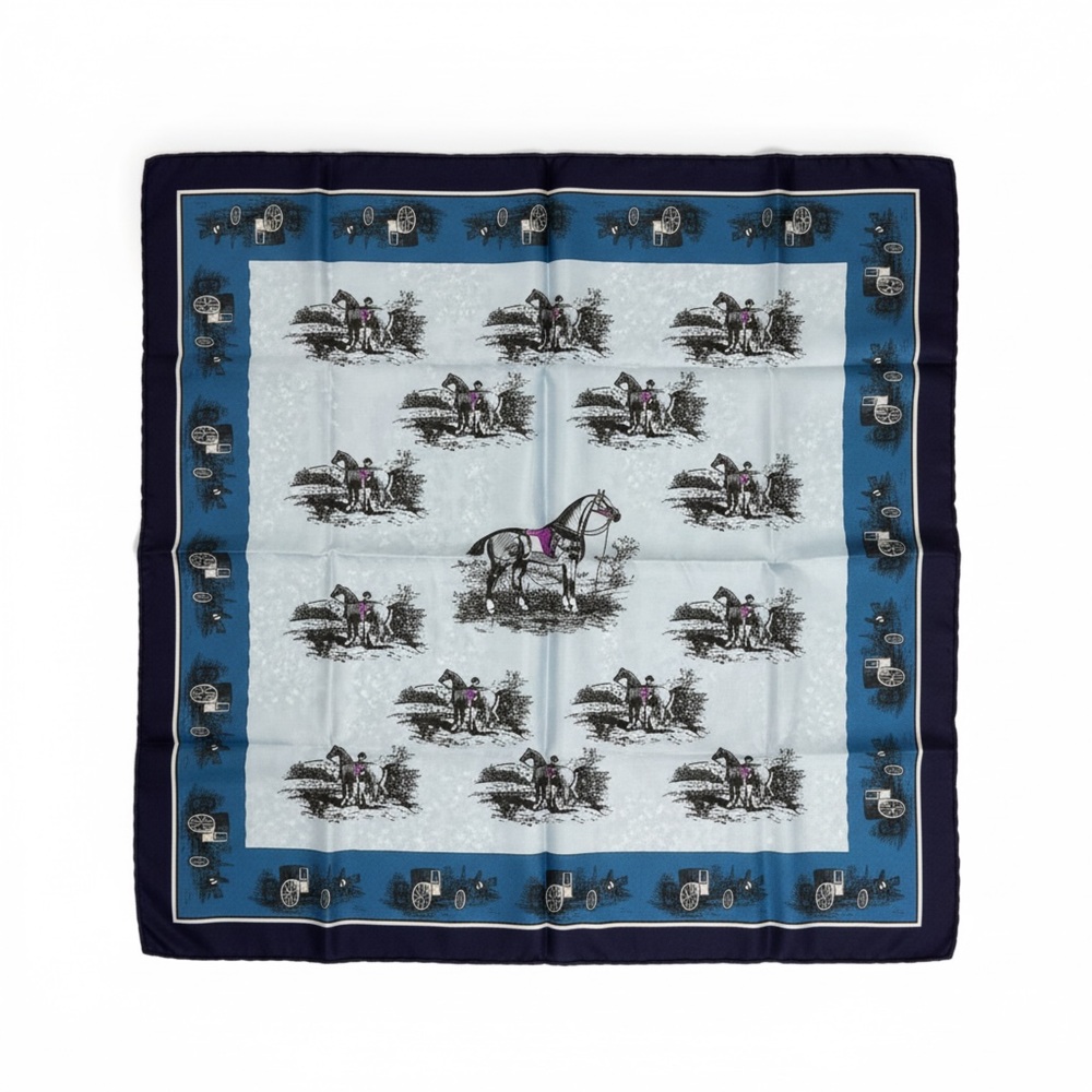 VTG 60s Eastman Equestrian Scarf Blue Acetate Japan 27.5 Square Preppy